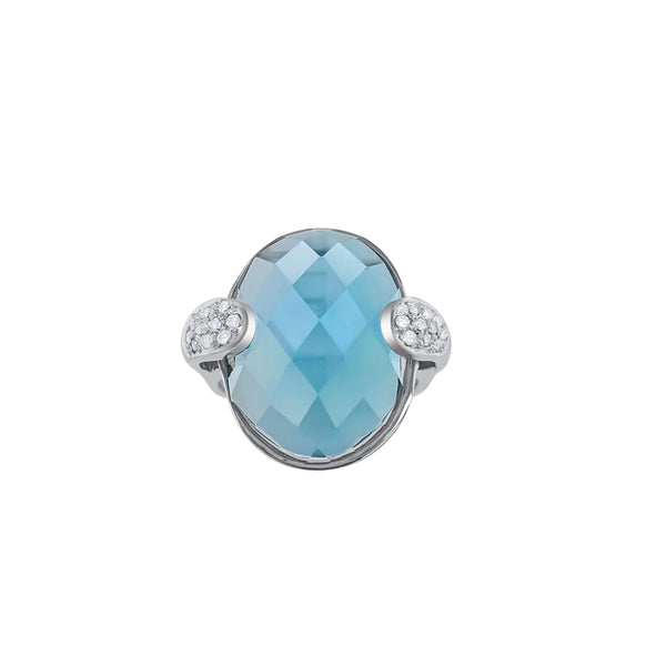White Gold Blue Topaz and Diamond Ring - Mila Gems