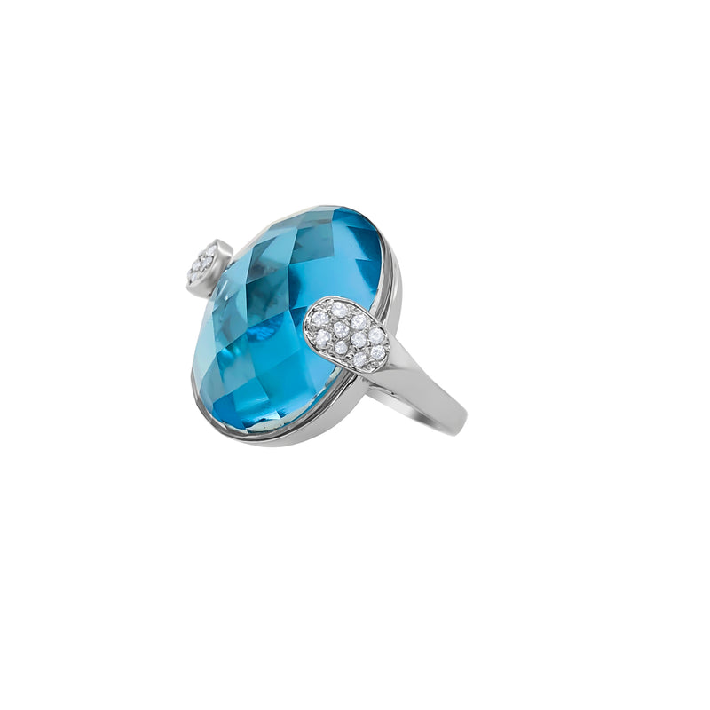 White Gold Blue Topaz and Diamond Ring - Mila Gems